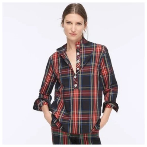 J Crew Blouse Jeweled Buttons Popover Size 2 AE888 - Picture 7 of 7